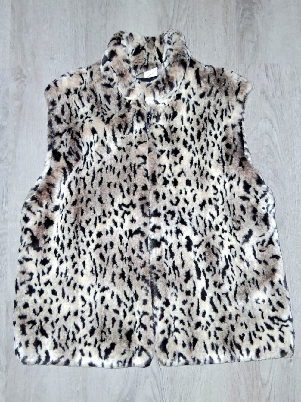 Vintage Painted Pony Leopard Print Faux Fur Plush Zip Up Vest Size Small Retro